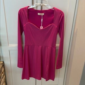 Fuchsia Long-Sleeve Fit & Flare Dress